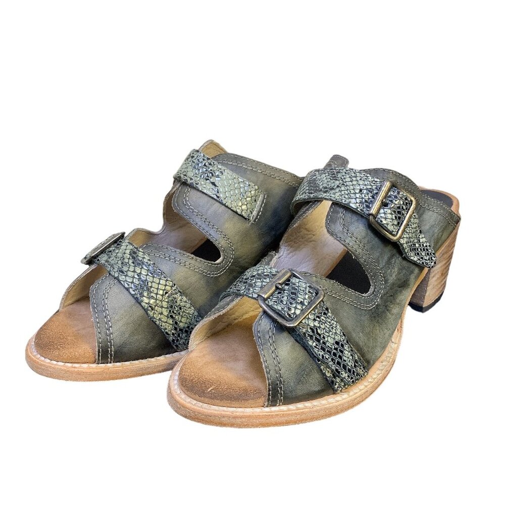 Freebird Leather Green Grey Snake Leather Sandal 11 - Picture 1 of 6